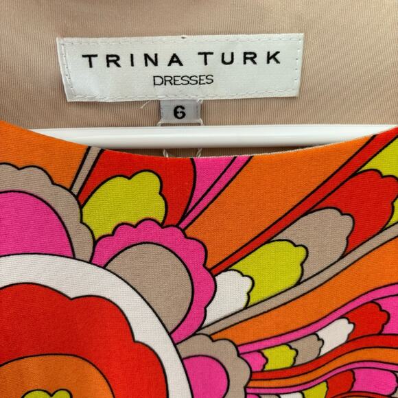 New Trina Turk Rhyan Print Sheath Dress 3/4 Sleeves Retro Size 6 - Picture 3 of 10